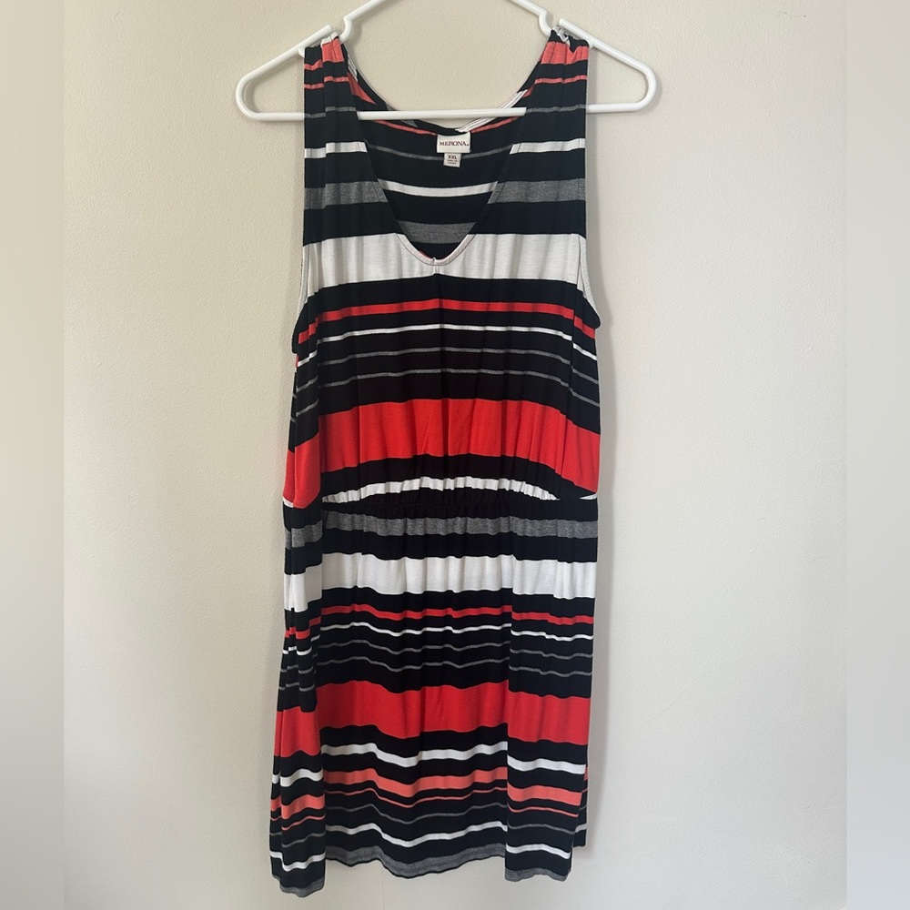 Target Merona black gray coral striped v-neck dress XXL